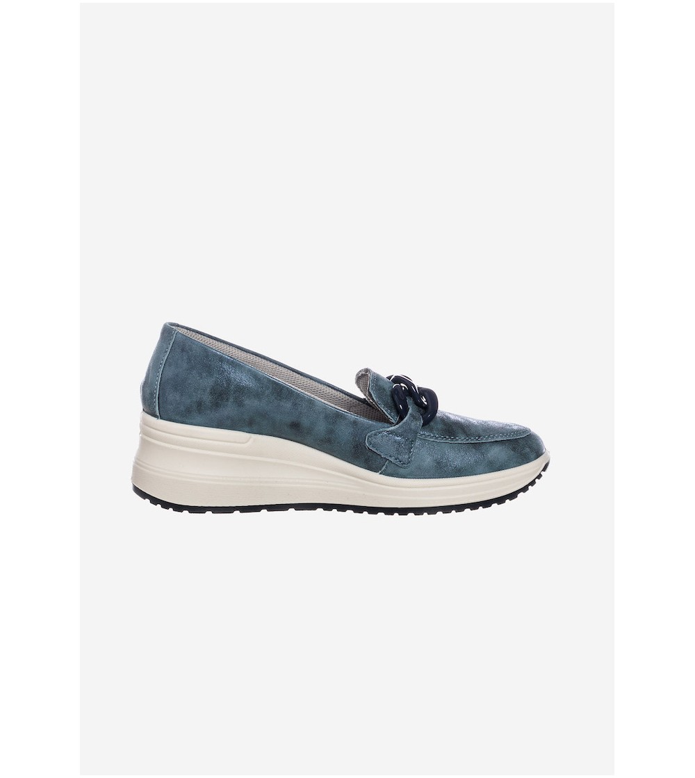 Enval Soft Mocassino Scollato Zeppa Alta Catena Blu