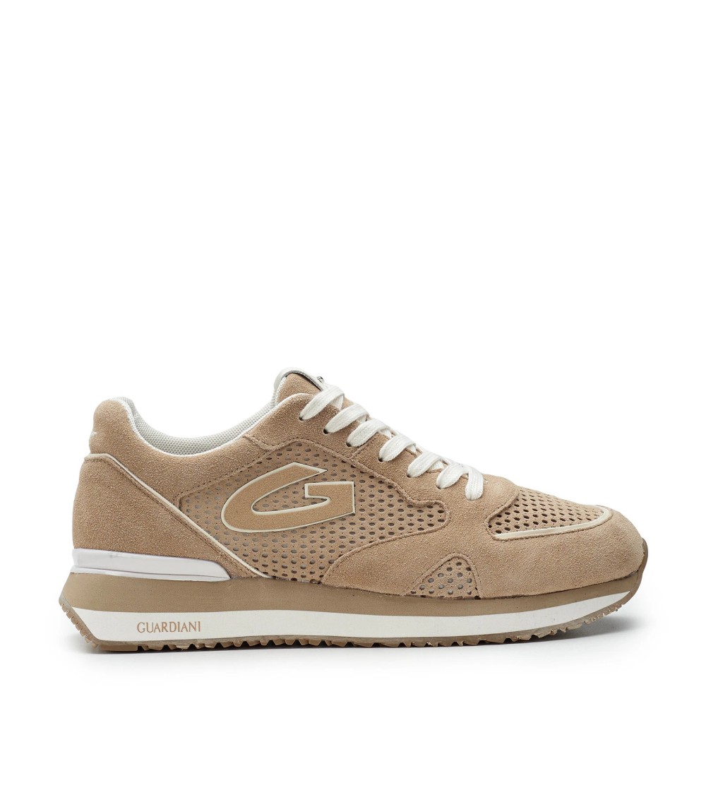 Guardiani Sneakers Uomo Balance Traforata Logo Camoscio Beige