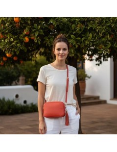 Cinzia Soft Mini Bag Tracolla Ovale Bandoliera Ciondolo Mattone