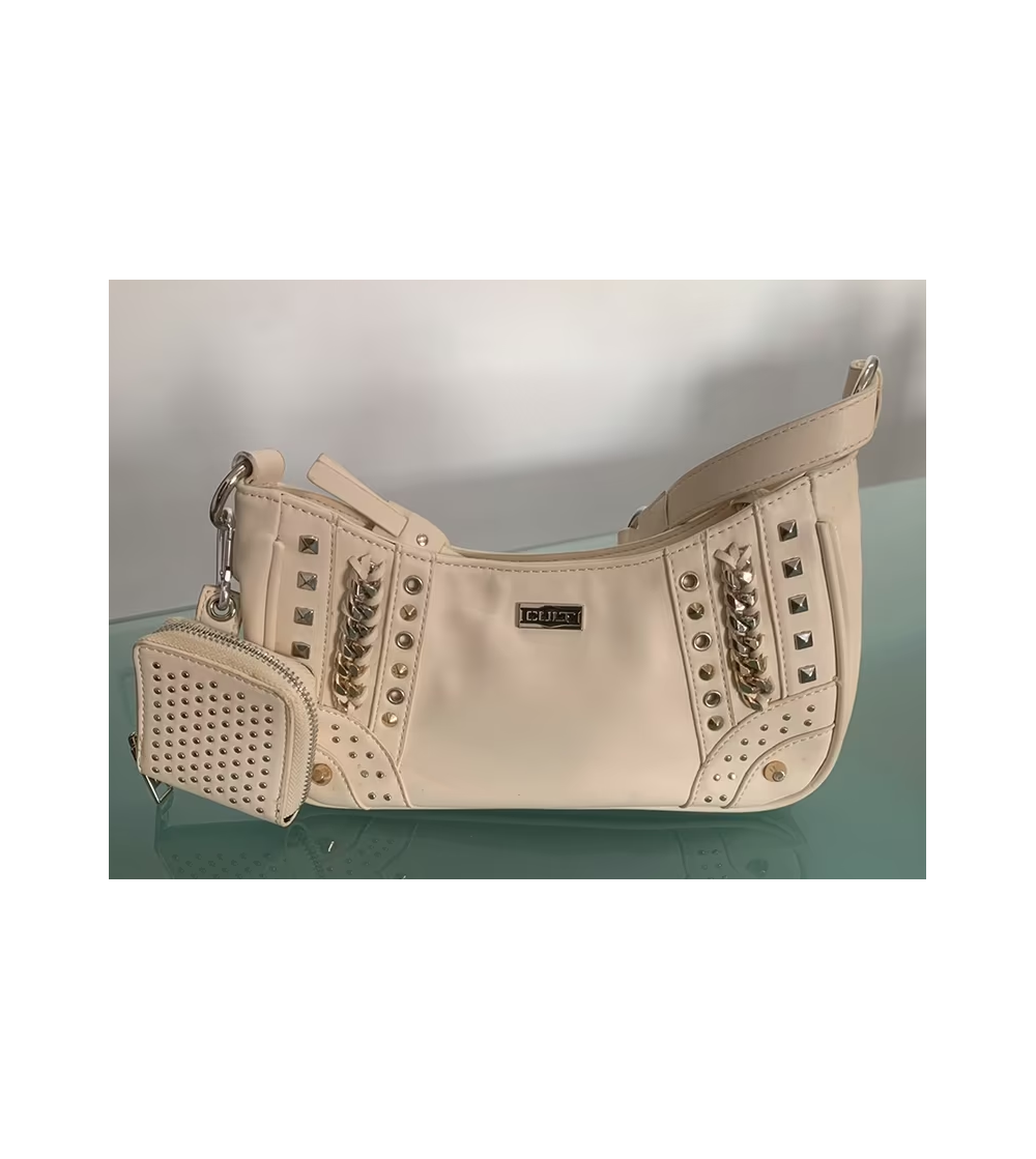 Cult borsa con Borchie e Catene Panna