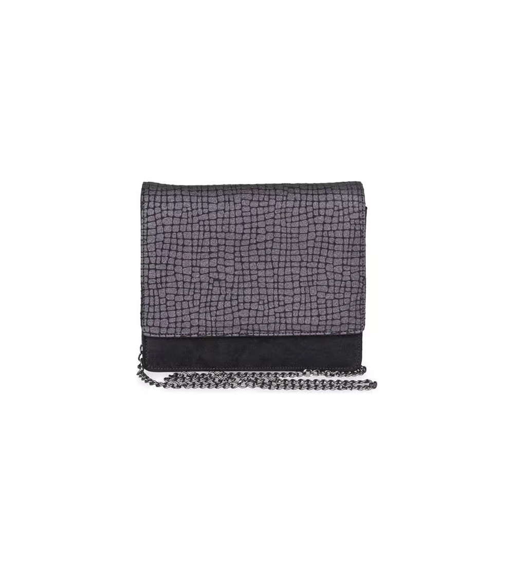 Valleverde Pochette Quadra Patta Stampa Cocco Nero Oro