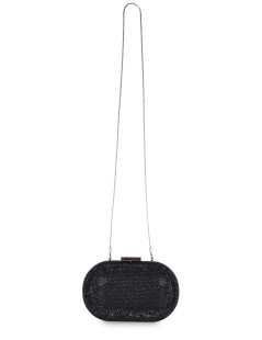 Scheilan Pochette Rigida Rettangolare Ovale Strass Clips Silver Nero
