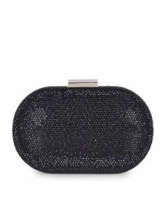 Scheilan Pochette Rigida Rettangolare Ovale Strass Clips Silver Nero