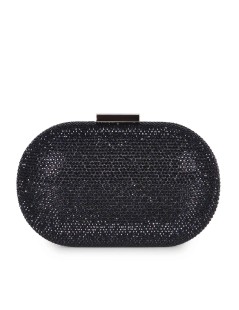 Scheilan Pochette Rigida Rettangolare Ovale Strass Clips Silver Nero