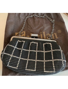 Scheilan Pochette a Mano con Strass e Catena Chiusura Metallica Nero
