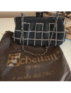 Scheilan Pochette a Mano con Strass e Catena Chiusura Metallica Nero
