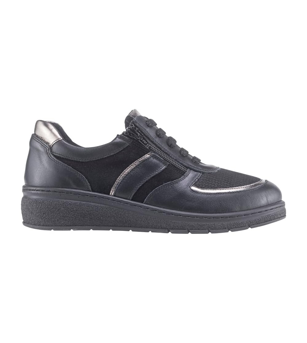 Loren Sneakers Comfort Pelle Tessuto Zip Plantare Estraibile Nero