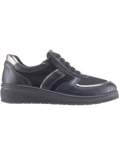 Loren Sneakers Comfort Pelle Tessuto Zip Plantare Estraibile Nero