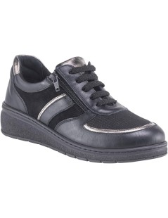 Loren Sneakers Comfort Pelle Tessuto Zip Plantare Estraibile Nero