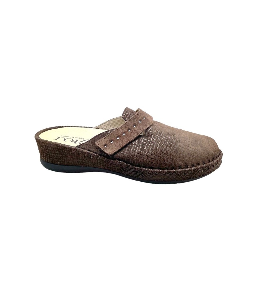 Loren Ciabatta Zeppa Velcro Plantare Estraibile Marrone