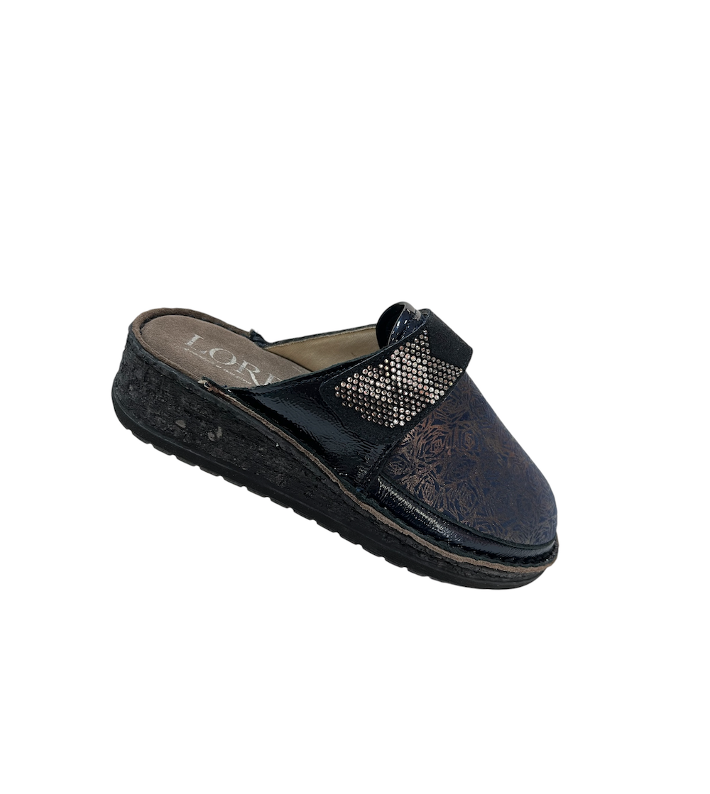 Loren Ciabatta Morbida Elasticizzata Velcro Strass Zeppa Blu