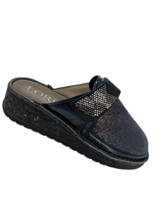 Loren Ciabatta Morbida Elasticizzata Velcro Strass Zeppa Blu