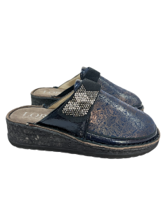 Loren Ciabatta Morbida Elasticizzata Velcro Strass Zeppa Blu