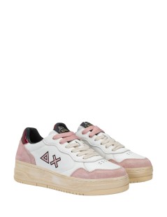 Sun68 Sneakers Fondo Medio Vintage Plantare Estraibile Bianco Rosa