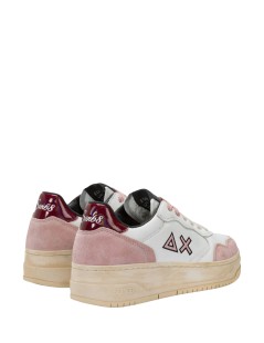 Sun68 Sneakers Fondo Medio Vintage Plantare Estraibile Bianco Rosa
