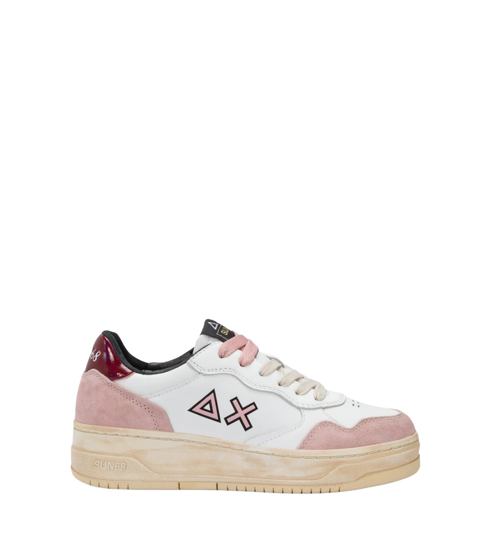 Sun68 Sneakers Fondo Medio Vintage Plantare Estraibile Bianco Rosa