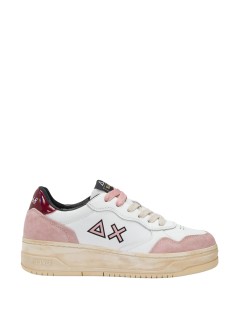 Sun68 Sneakers Fondo Medio Vintage Plantare Estraibile Bianco Rosa