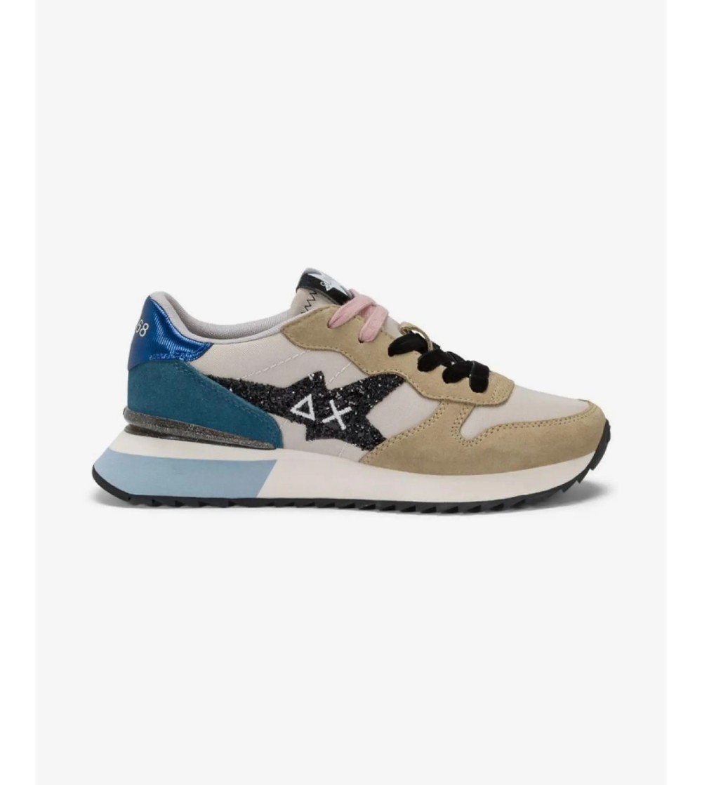 Sun68 Sneakers Logo Glitter Plantare Estraibile Beige Blu