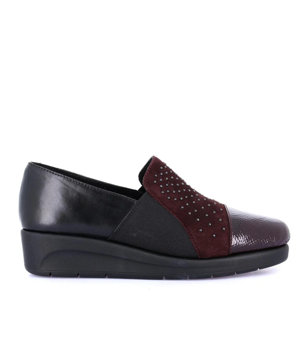 Grunland Mocassino Comfort con Elastico Zeppa Media Punta Naplak Bordeaux