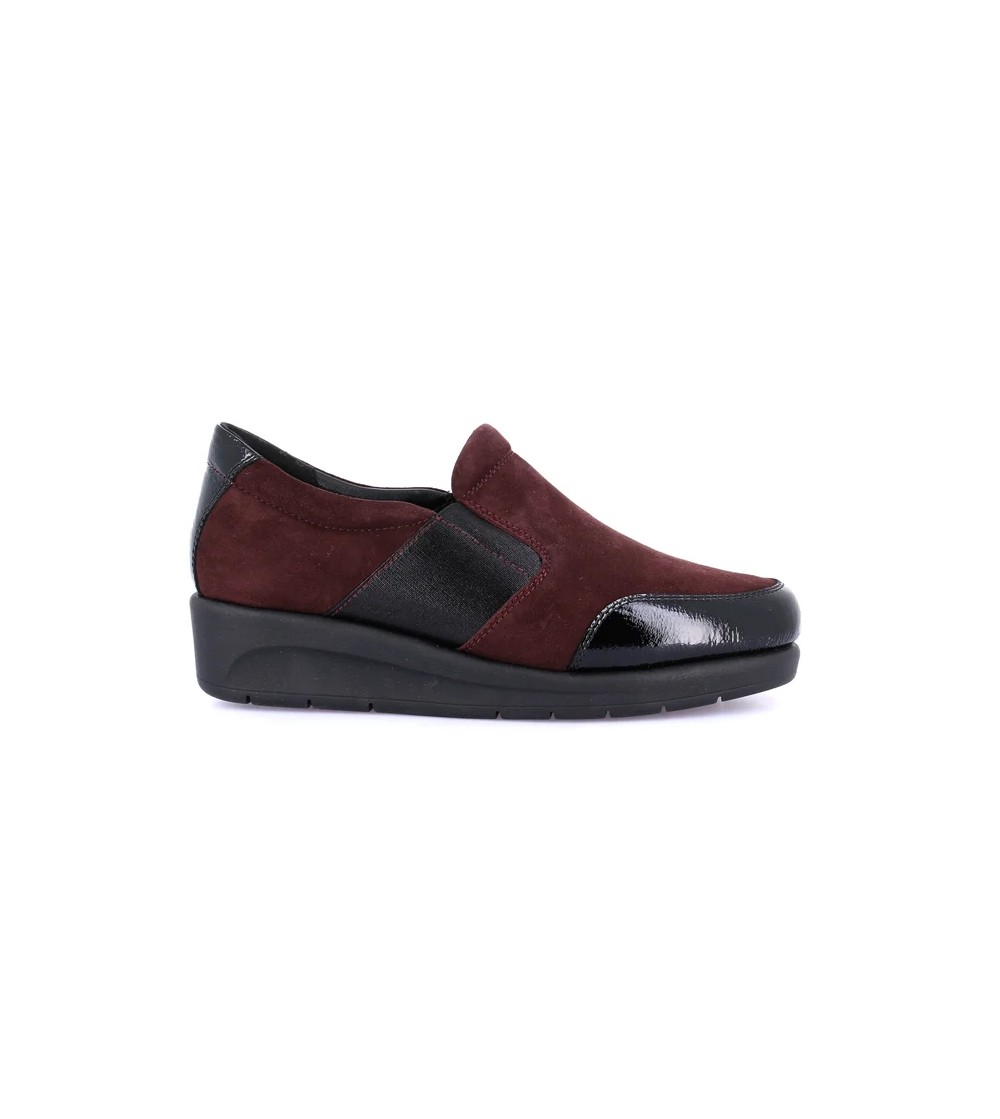 Grunland Slipon Mocassino Confort Elastico Zeppa Dettagli Naplak Bordeaux
