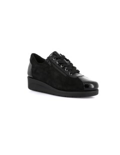 Grunland Sneakers Comfort Zeppa Lacci Zip Dettagli Naplak Nero