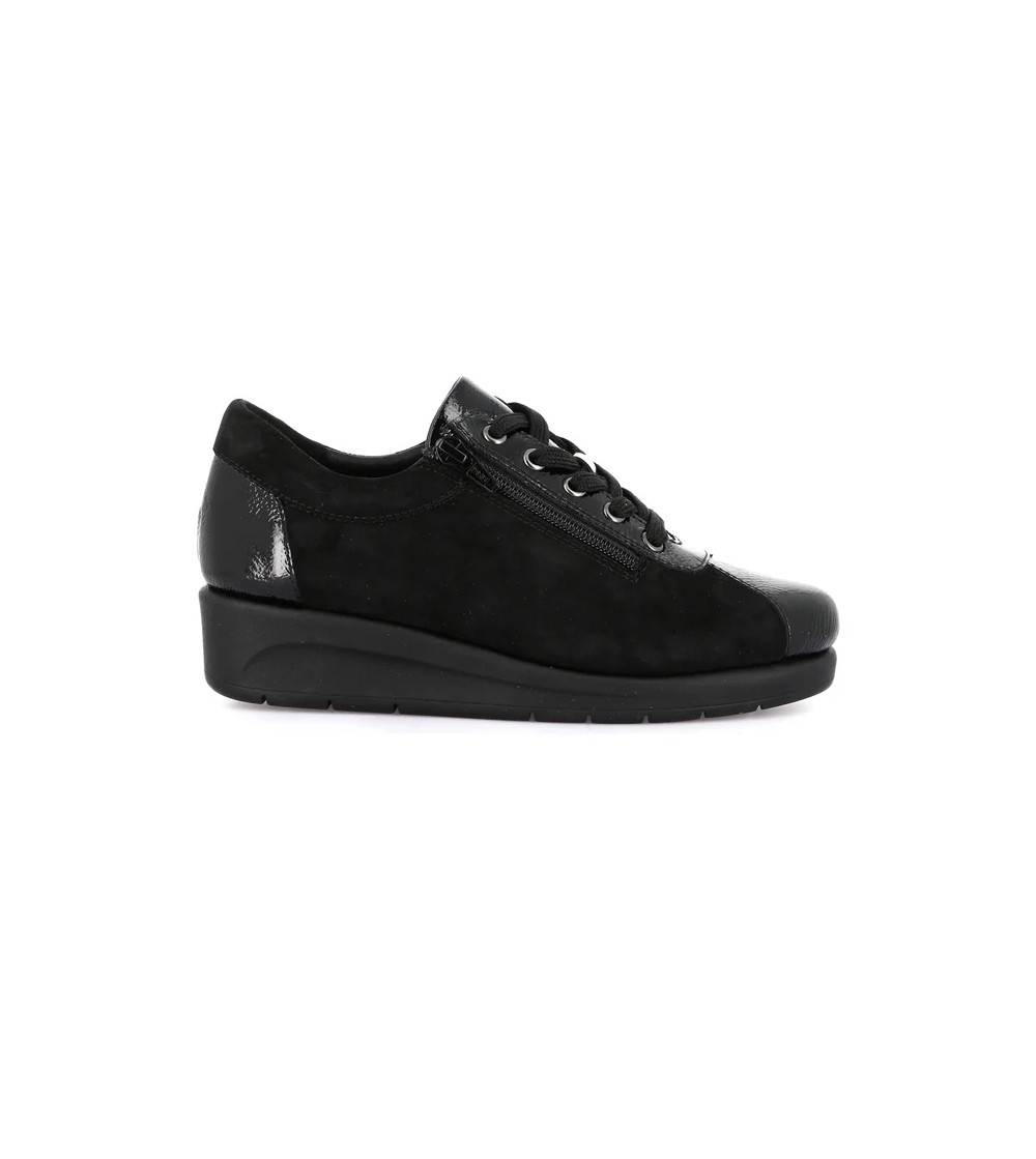 Grunland Sneakers Comfort Zeppa Lacci Zip Dettagli Naplak Nero