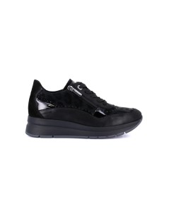 Grunland Sneakers Zeppa con Zip Strass Nabuk Stampa Animalier Nero