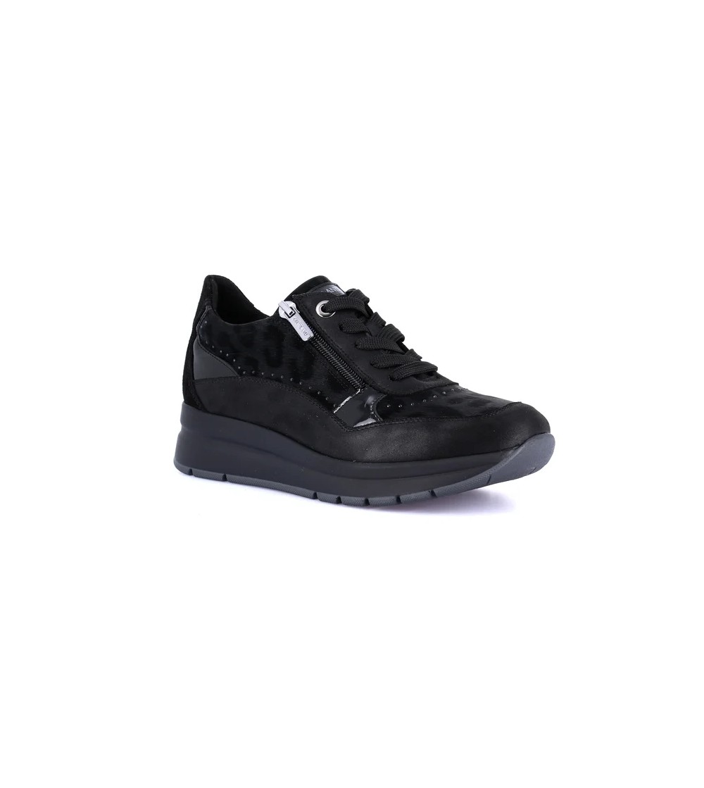 Grunland Sneakers Zeppa con Zip Strass Nabuk Stampa Animalier Nero