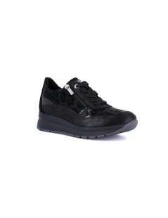 Grunland Sneakers Zeppa con Zip Strass Nabuk Stampa Animalier Nero