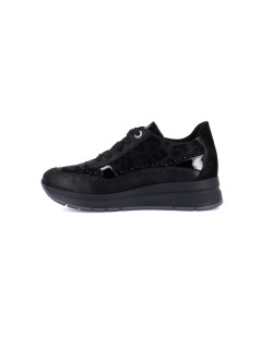 Grunland Sneakers Zeppa con Zip Strass Nabuk Stampa Animalier Nero
