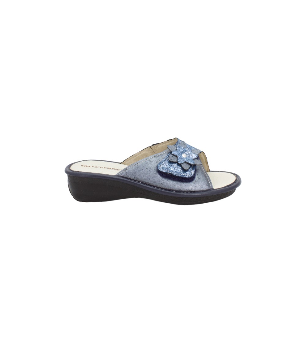 Valleverde Ciabatta Sottopelle Velcro fiore Blu