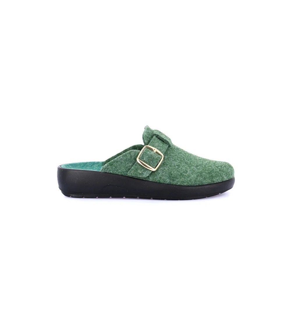 Grunland Ciabatta Feltro Zeppa Media Fibbia Regolabile Verde