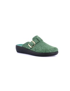 Grunland Ciabatta Feltro Zeppa Media Fibbia Regolabile Verde