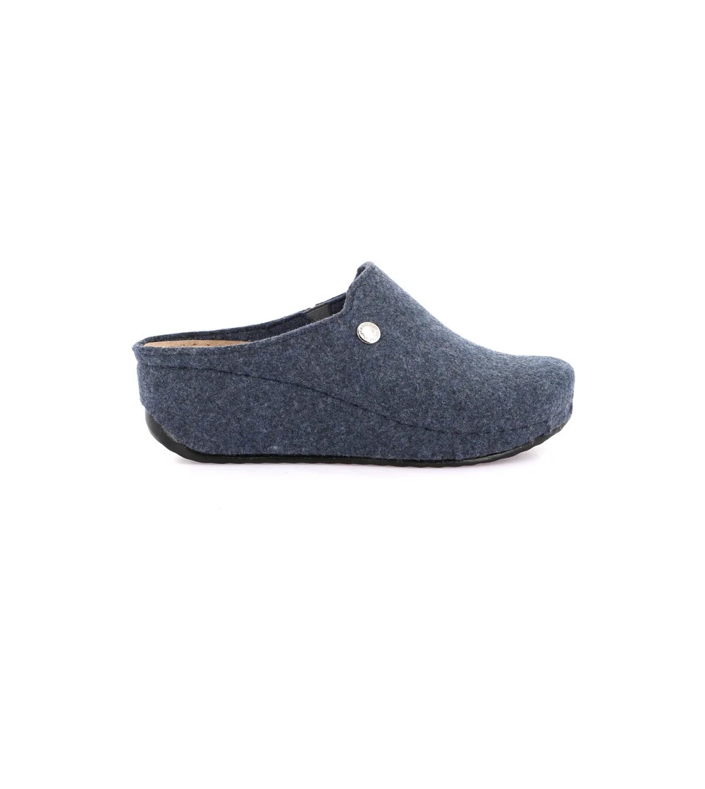 Grunland Ciabatta Zeppa Media Plantare Pelle Elastico Collo Blu