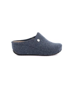 Grunland Ciabatta Zeppa Media Plantare Pelle Elastico Collo Blu
