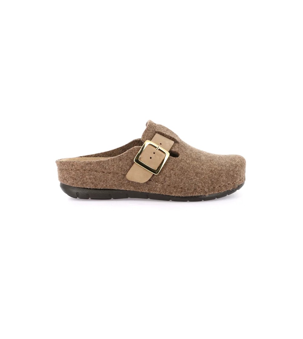 Grunland Ciabatta Feltro Fascia Regolabile Pelle Marrone