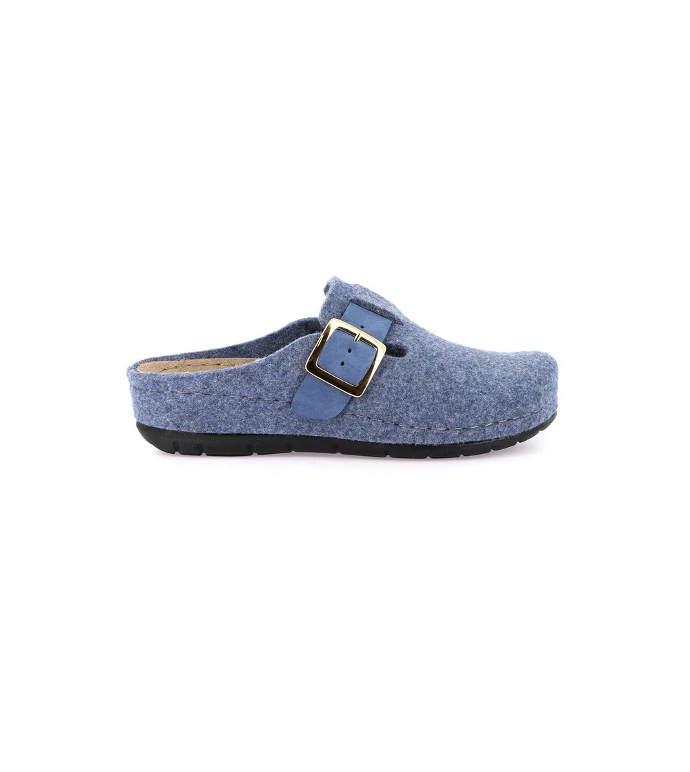 Grunland Ciabatta Feltro Fascia Regolabile Pelle Indaco