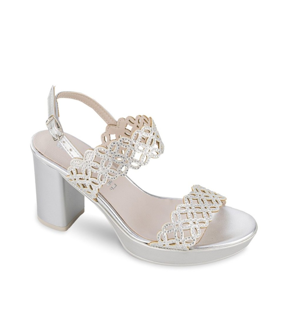 Valleverde Sandalo Tacco Plateau Doppia Fascia Argento