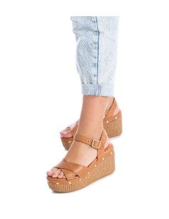 Carmela Sandalo Zeppa Alta Rete con Borchie Cammello