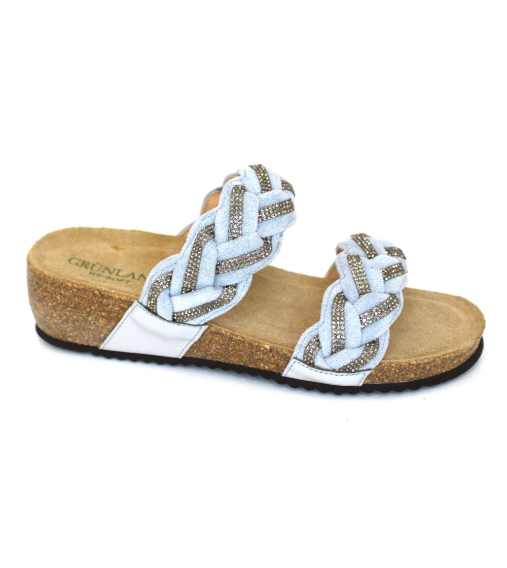 Grunland Ciabatta Bio Treccia Strass Camoscio Cielo