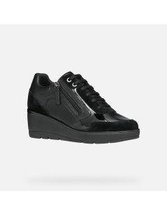 Geox Sneakers Zeppa Alta Punta Retro Camoscio Zip Laterale  Nero