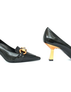 Chantal Decollette Accollata Morsetto Vernice Nero Oro