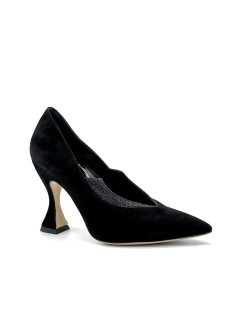 Elata Decollete Tacco Alto Scollo V Camoscio Glitter Nero