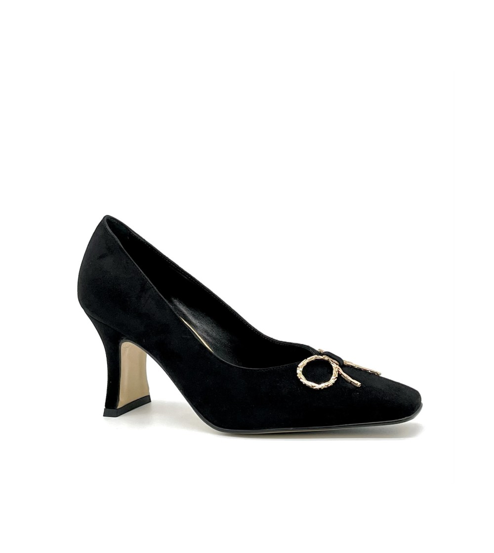 Elata Decollete Tacco Medio Rettangolare Accessorio Fiocco Nero