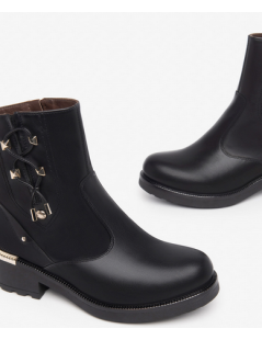 Nero Giardini Tronchetto Zip Borchie con Laccio Intrecciato Nero