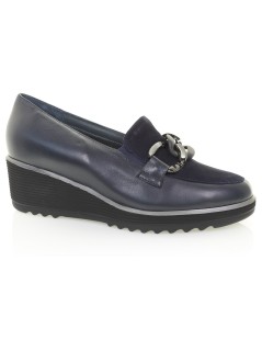 Soffice Sogno Mocassino Zeppa Media Linguetta Camoscio con Catena Blu Notte