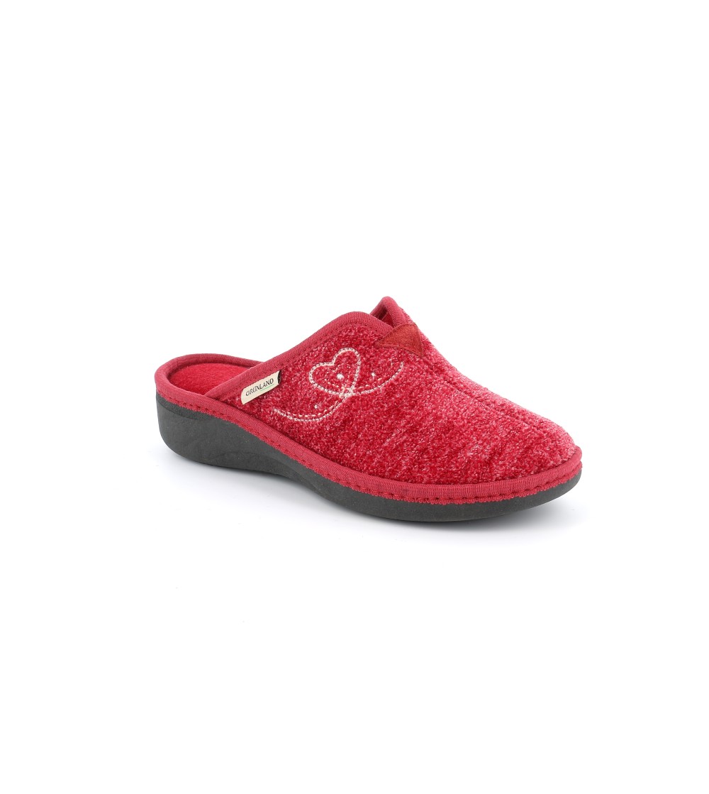 Grunland Ciabatta Comfort Lana Cuore Strass Bordeaux