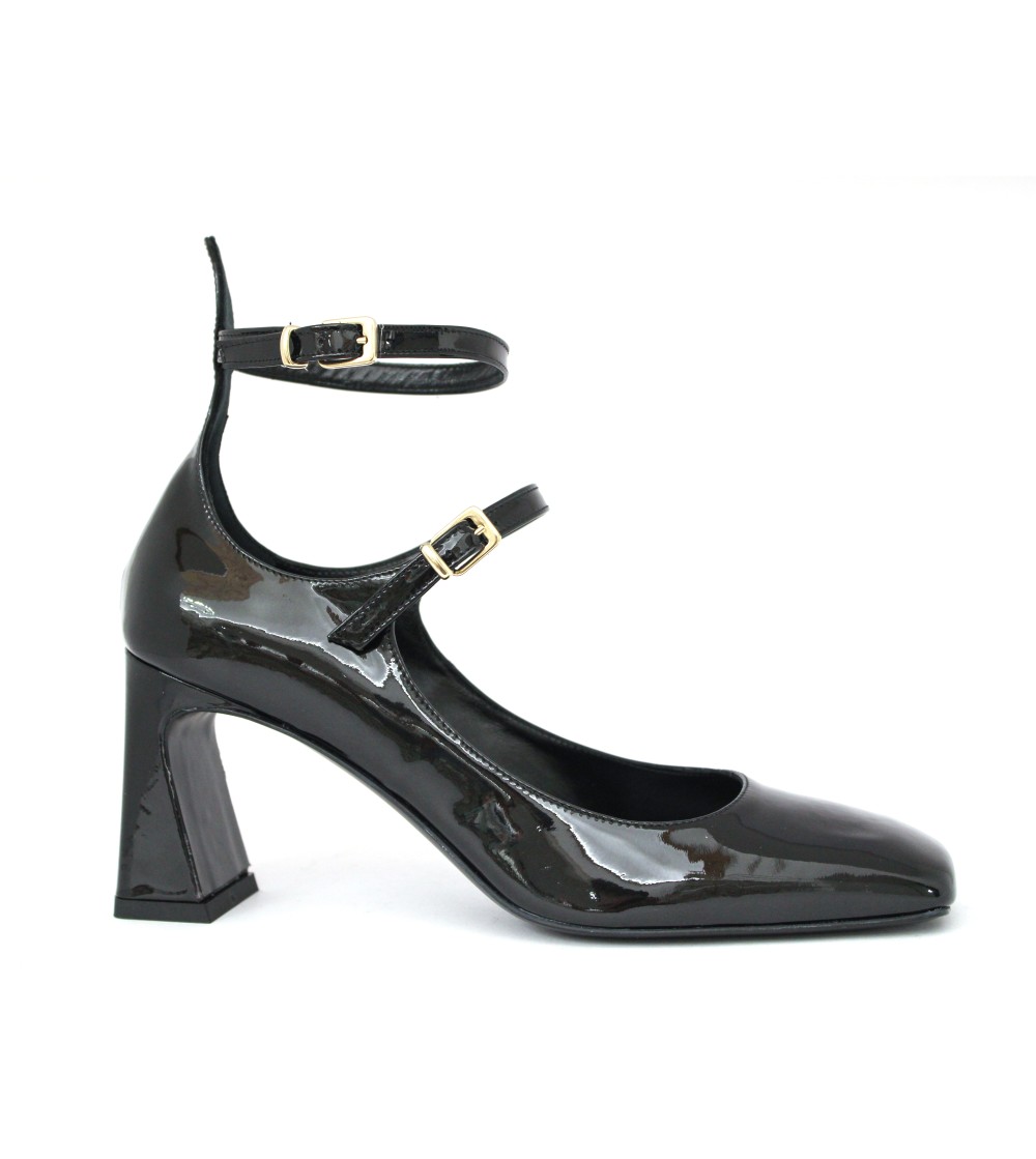 Noa Decollette Mary Jane Doppio Braccialetto Vernice Nero