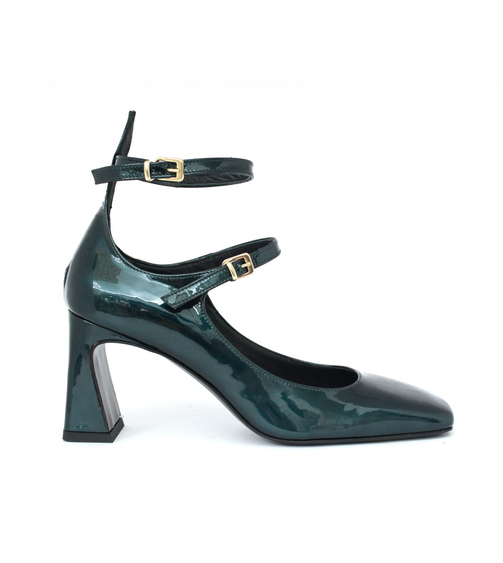 Noa Decollette Mary Jane Doppio Braccialetto Vernice Petrolio