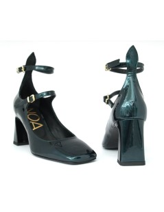 Noa Decollette Mary Jane Doppio Braccialetto Vernice Petrolio